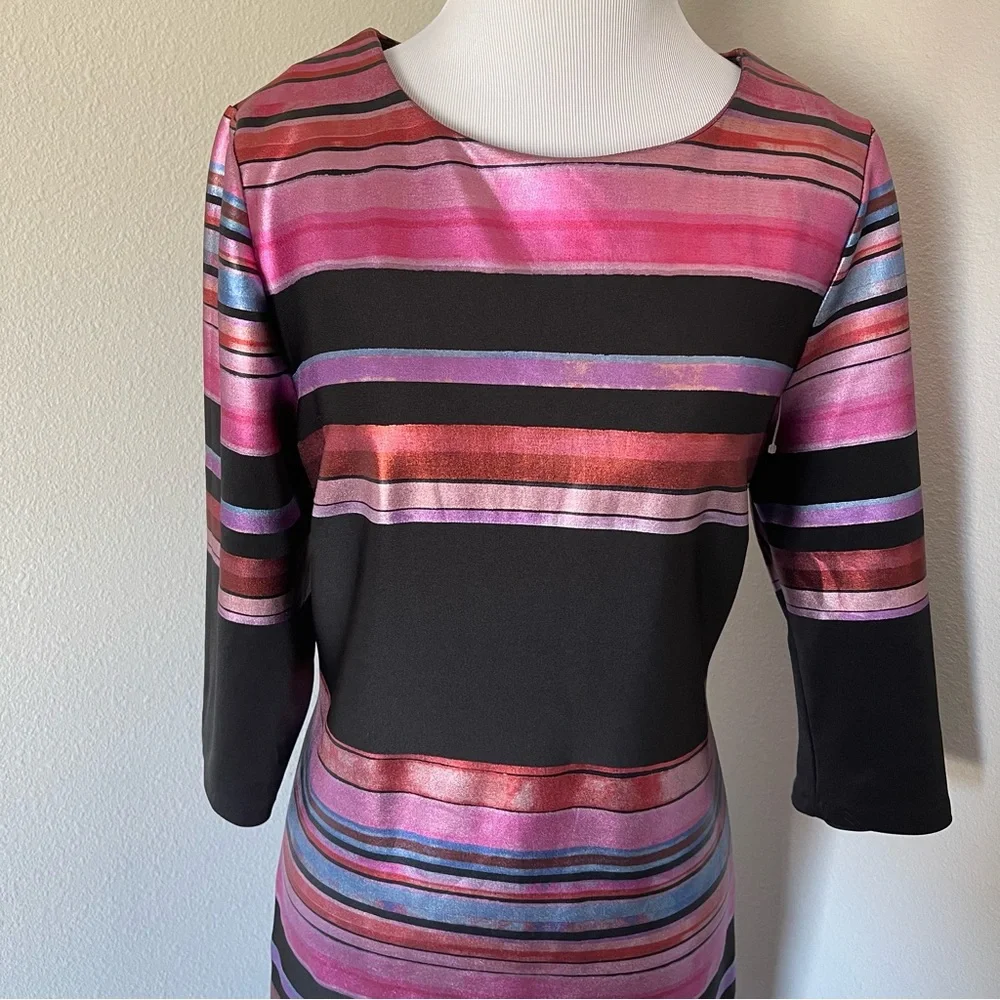 ECI Black Dress with Metallic Pink, Purple and Blue Stripes - Picture 2 of 9